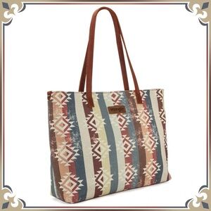 Wrangler Southwestern Serape Print Canvas Tote Shoulder Bag Purse Leather Wide